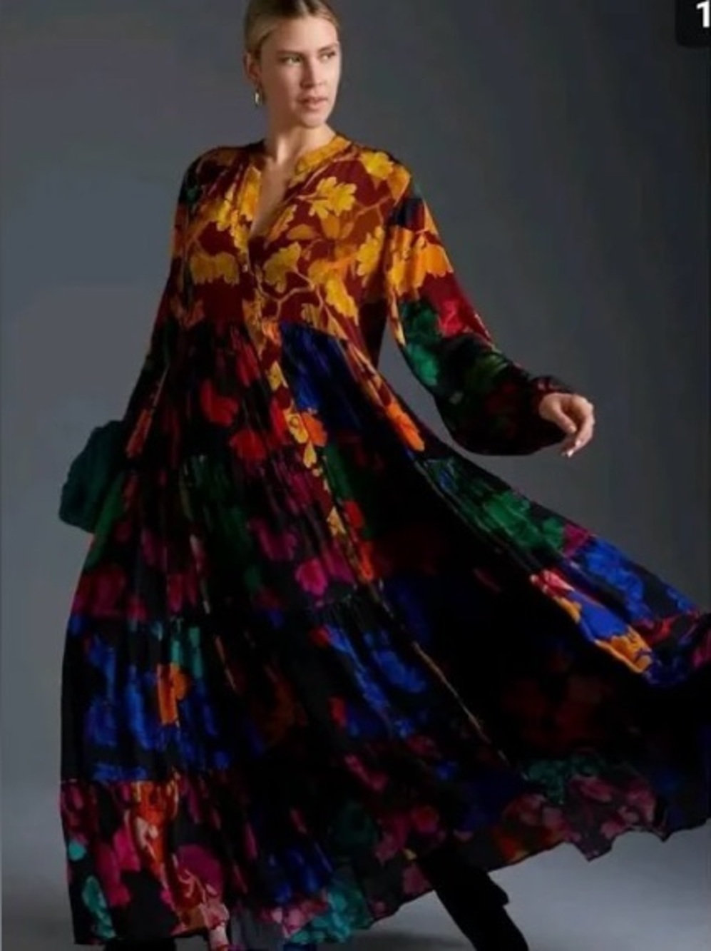 Anthropologie Siddhartha Bansal Arcadia print tier button front maxi dress